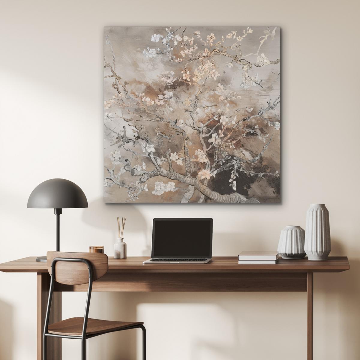 AKUSTIKBILD Mandelblüte - Kunst - Van Gogh - Beige - Abstrakt Akustikpaneele 90x90 cm - Braun, Kunststoff (90/90cm) - MuchoWow
