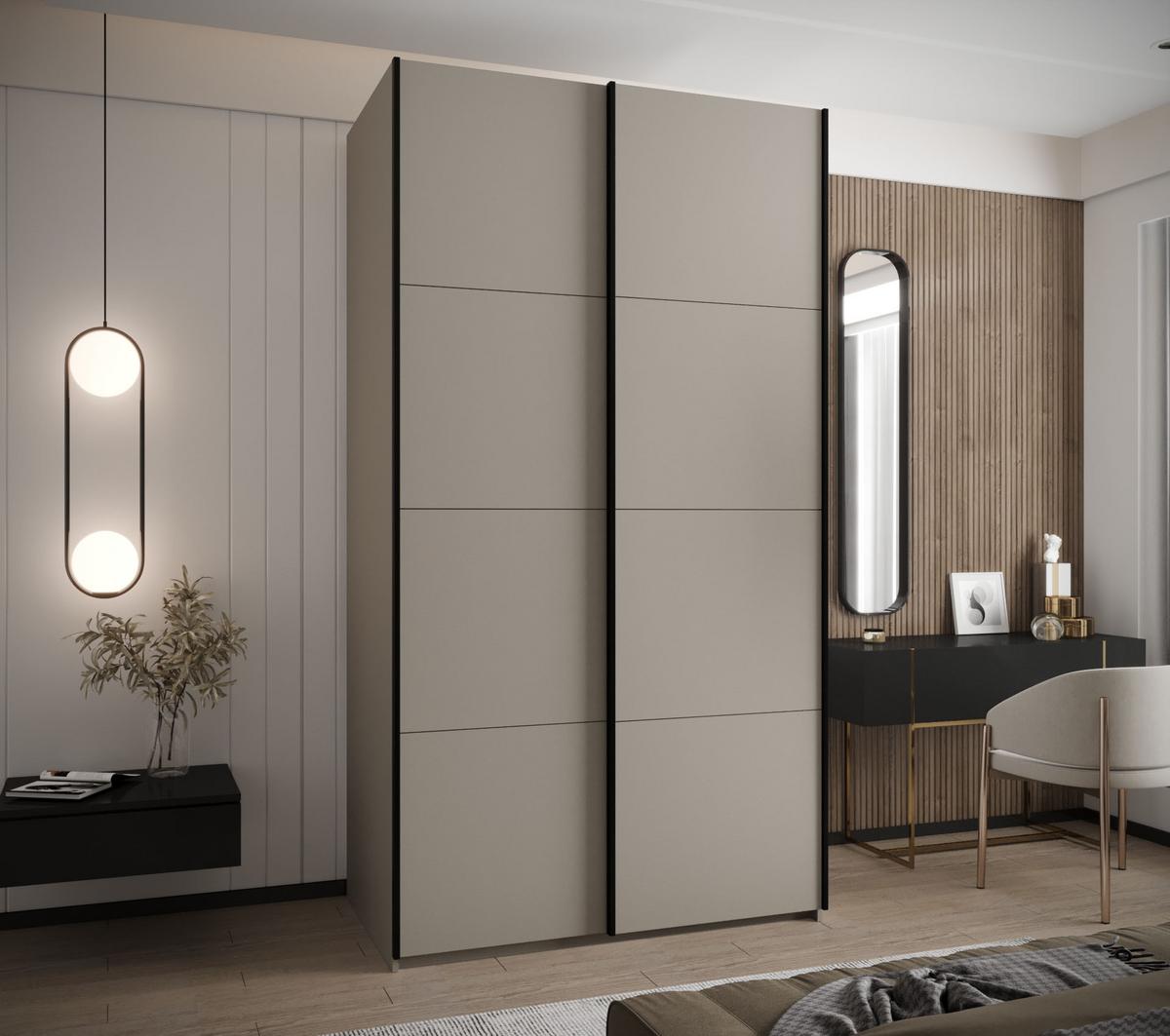 SCHWEBETÜRENSCHRANK 245,5/140/64 2-türig - Kaschmir/Schwarz, Holz/Metall (140/245/64cm) - Abiks Möbel