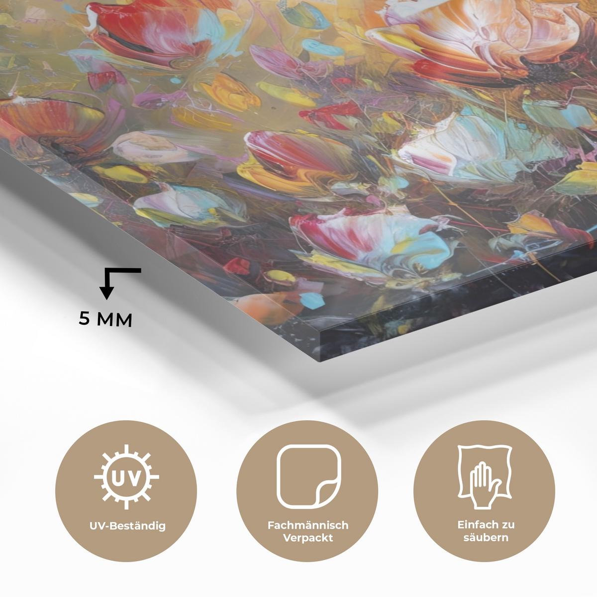 ACRYLGLASBILD Blumen - Kunst - Natur - Ölgemälde 80x60 cm - Multicolor, Glas (80/60cm) - MuchoWow