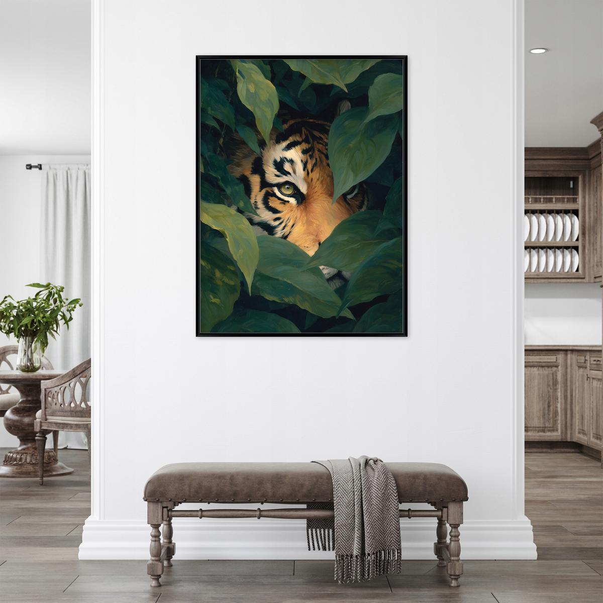 BILDER mit Rahmen Tiger Blätter Grün 70x100 cm - Multicolor, Holzwerkstoff (70/100cm) - Wallarena