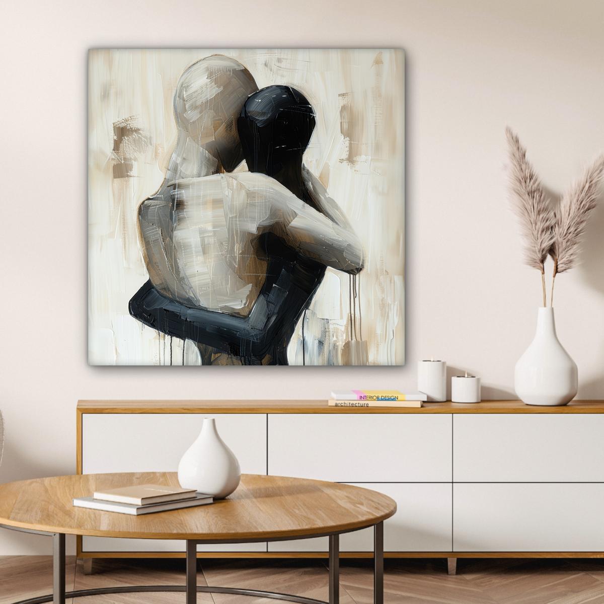 LEINWANDBILD Abstrakt - Liebe - Schwarz und weiß - Modern Deko Groß 90x90 cm - Schwarz, Textil (90/90cm) - MuchoWow