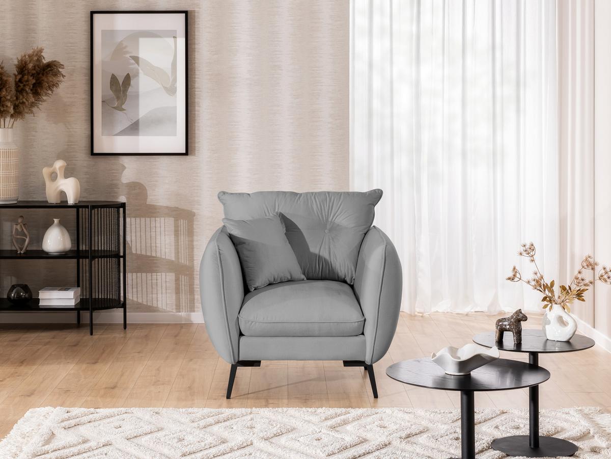 SESSEL Nordloft Hellgrau Samt - Hellgrau/Schwarz, Holz/Textil (101/86/100cm) - S-Style Möbel
