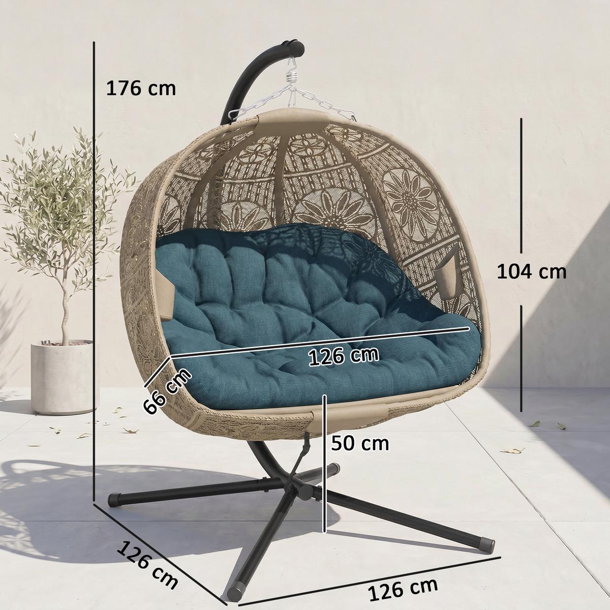 HÄNGESESSEL, Stahl, Polyester, Schwarz - Multicolor, Metall (126/172/132cm) - Outsunny