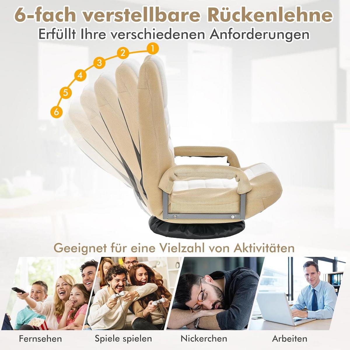 RELAXSESSEL Beige - Beige, Metall (87/75/55cm) - COSTWAY