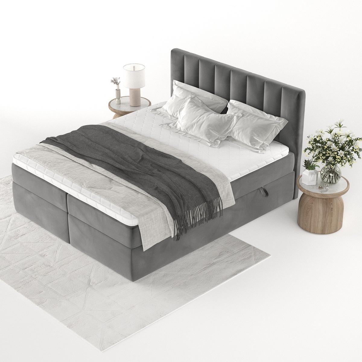 BOXBETT Bari 200/200 cm Grau im Kronos Stoff - Grau, Holz/Holzwerkstoff (200/200cm) - AltaBeds