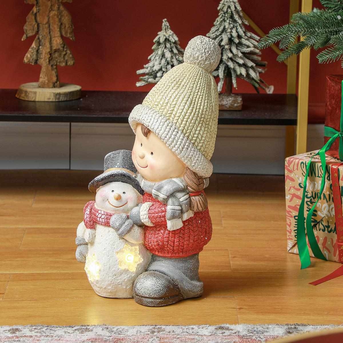 WEIHNACHTSDEKO Figur 45,5 cm Wichtel mit Schneemann LED-Licht In- und Outdoor - Multicolor, Kunststoff/Metall (18/45.5/25cm) - HOMCOM