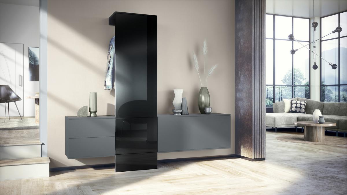 GARDEROBE Carlton Paneel in Schwarz Hochglanz - Schwarz Hochglanz, Holzwerkstoff (209/193/35cm) - Vladon