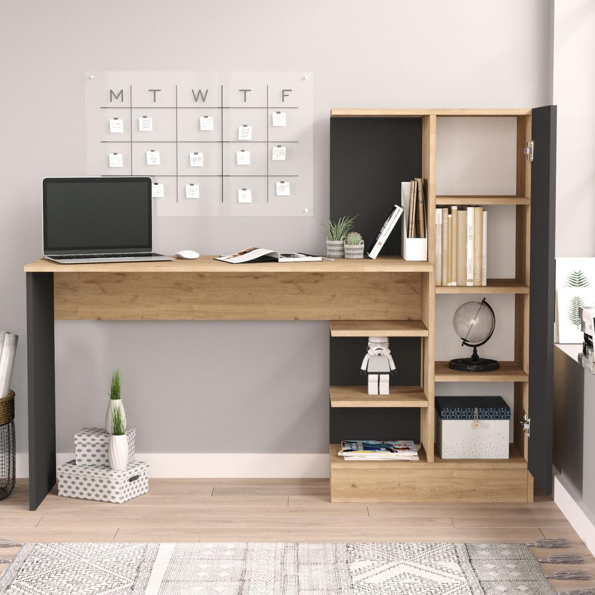 SCHREIBTISCH Varhalo - Eichefarben/Anthrazit, Holzwerkstoff (40/152.5/120cm) - [en.casa]