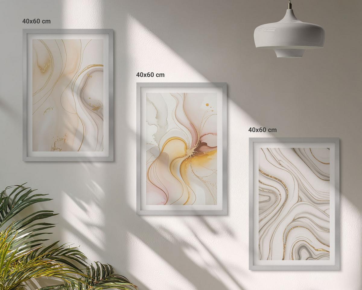 BILDER SET 3er Set - 40x60 cm Silberner Rahmen - Abstrakte warme Muster - Silberfarben, Kunststoff (40/60cm) - TULUP