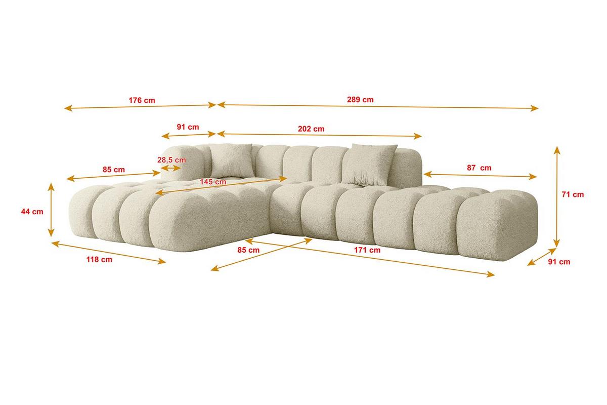 ECKSOFA Ottomane Links OLEA-L2 - 289x176x71 cm Beige - Creme/Schwarz, Holzwerkstoff/Kunststoff (190/309cm) - ALTDECOR