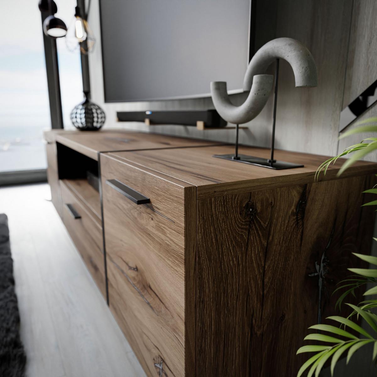 TV-ELEMENT ONYX LOFT auf Beinen 158 cm - Eichefarben, Holzwerkstoff (158/53/41.3cm) - Lookway