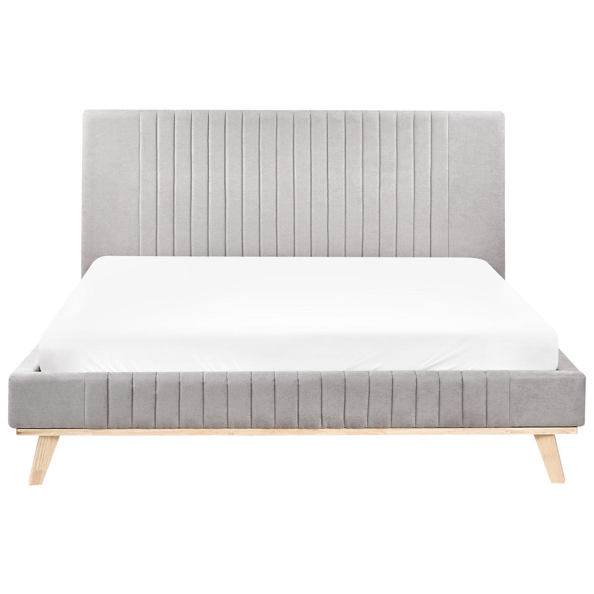 BETT mit Lattenrost 160/200 cm Hellgrau Talence - Hellgrau/Braun, Textil (160/200cm) - Beliani
