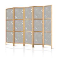 PARAVENT Japanischer 5-tlg 225x172 cm Monde Und Sterne - Grau, Holz/Textil (225/172/3cm) - Muralo
