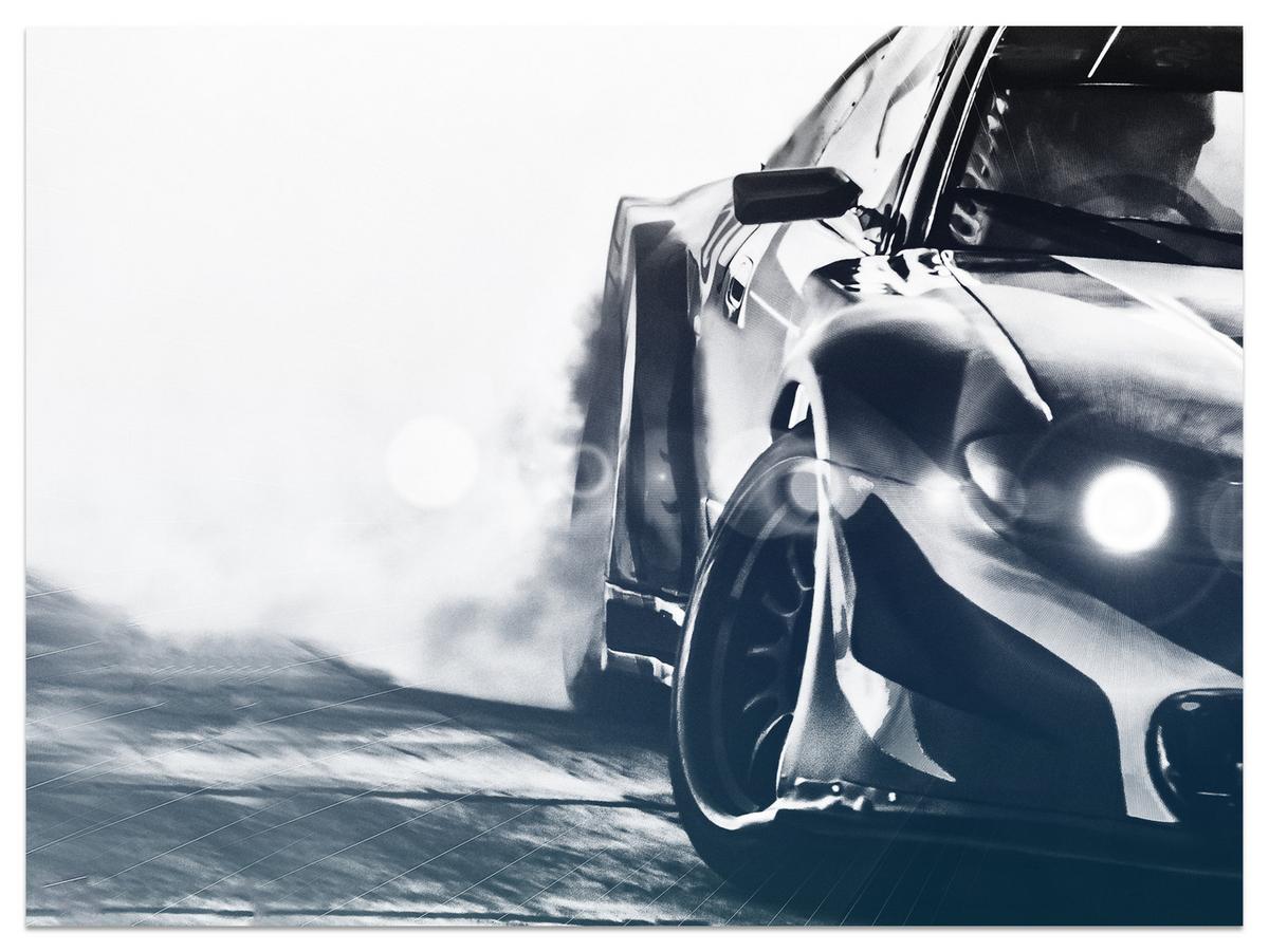 FOTOTAPETE für Jugendzimmer Drift Sportwagen Action 350x256 - Schwarz/Weiß, Papier (350/256cm) - Muralo