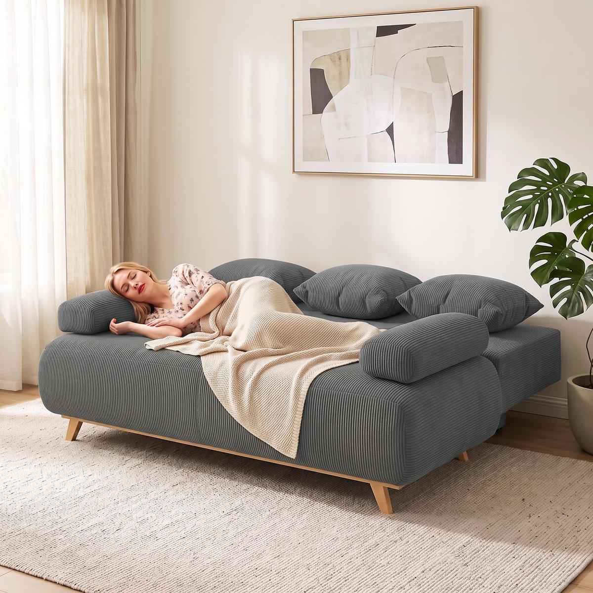 SCHLAFSOFA Cord Grau - Beige/Grau, Kunststoff/Textil (100/84/188cm) - HOMCOM