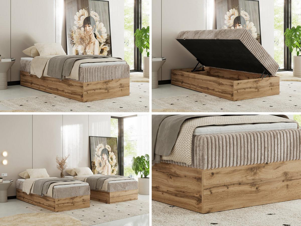 BOXBETT WOOD ZERO 90/200 - Hellbraun Cord - H3 - Topper T25 - Hellbraun, Textil (90/200cm) - MKS
