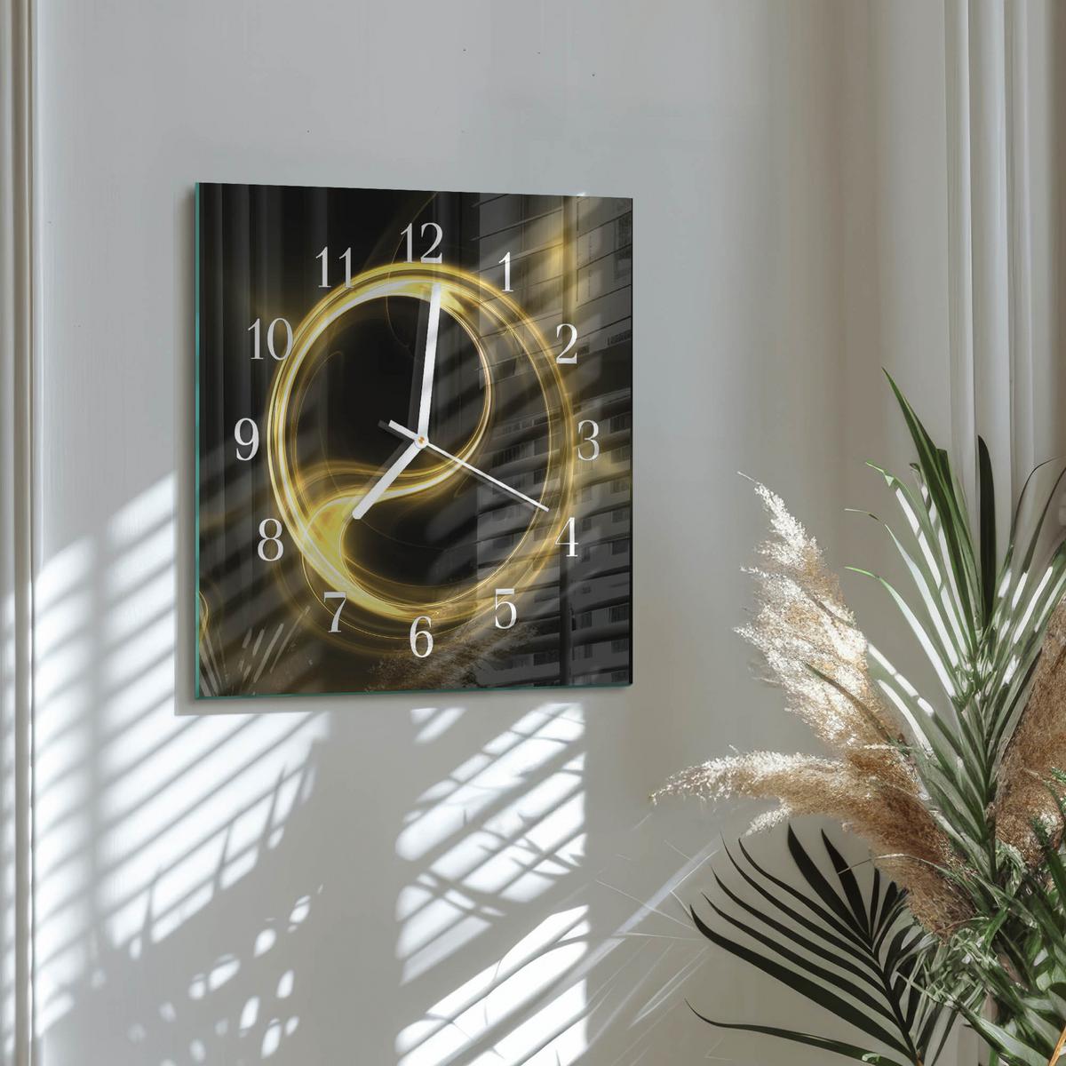 WANDUHR aus Glas 30x30 cm - Abstraktionskreis - Gelb, Glas (30/30/0.4cm) - TULUP