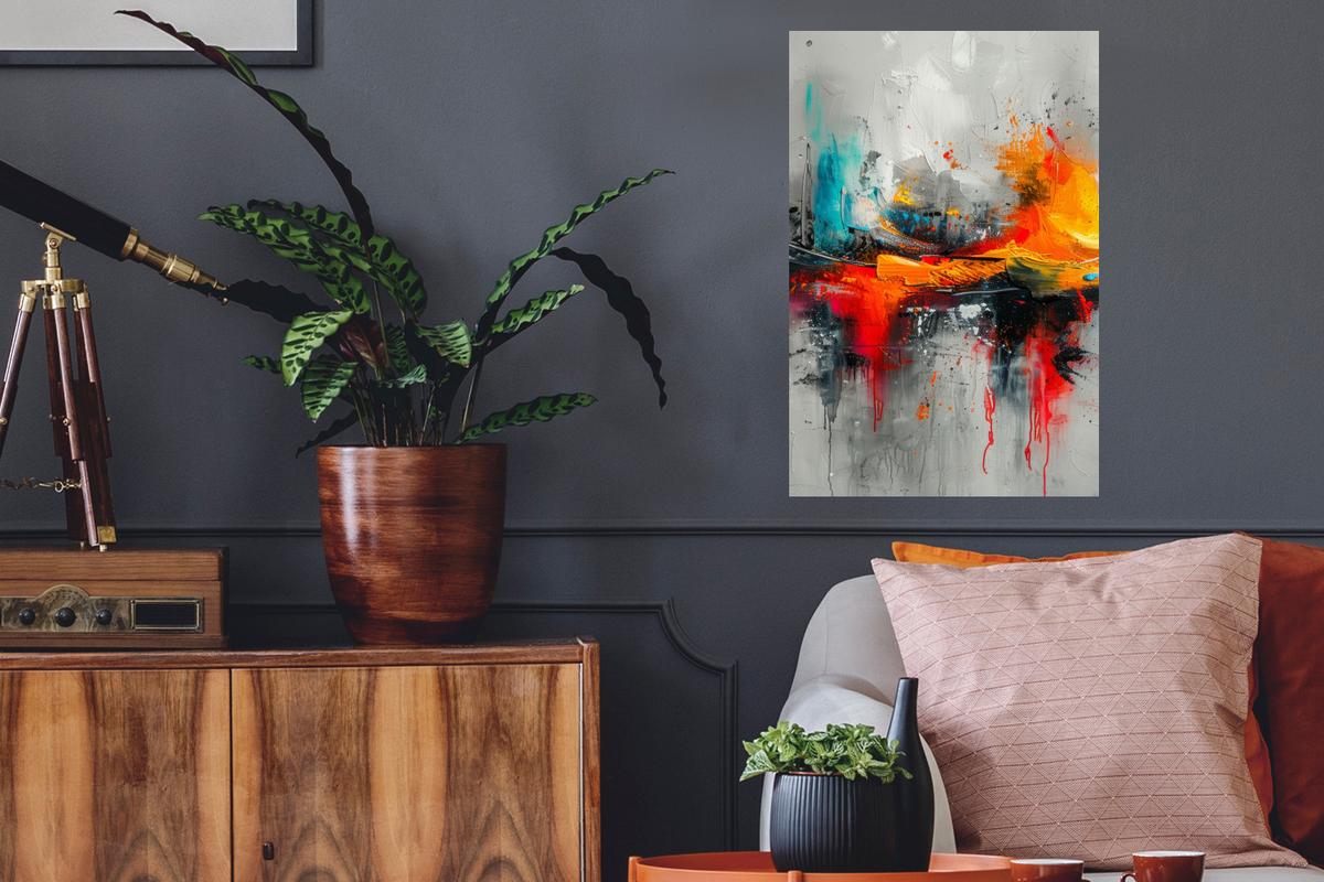 WANDTATTOO Moderne Kunst - Orange - Grau - Abstrakt Wandbild 40x60 cm - Hellgrau, Kunststoff (40/60/0.1cm) - MuchoWow