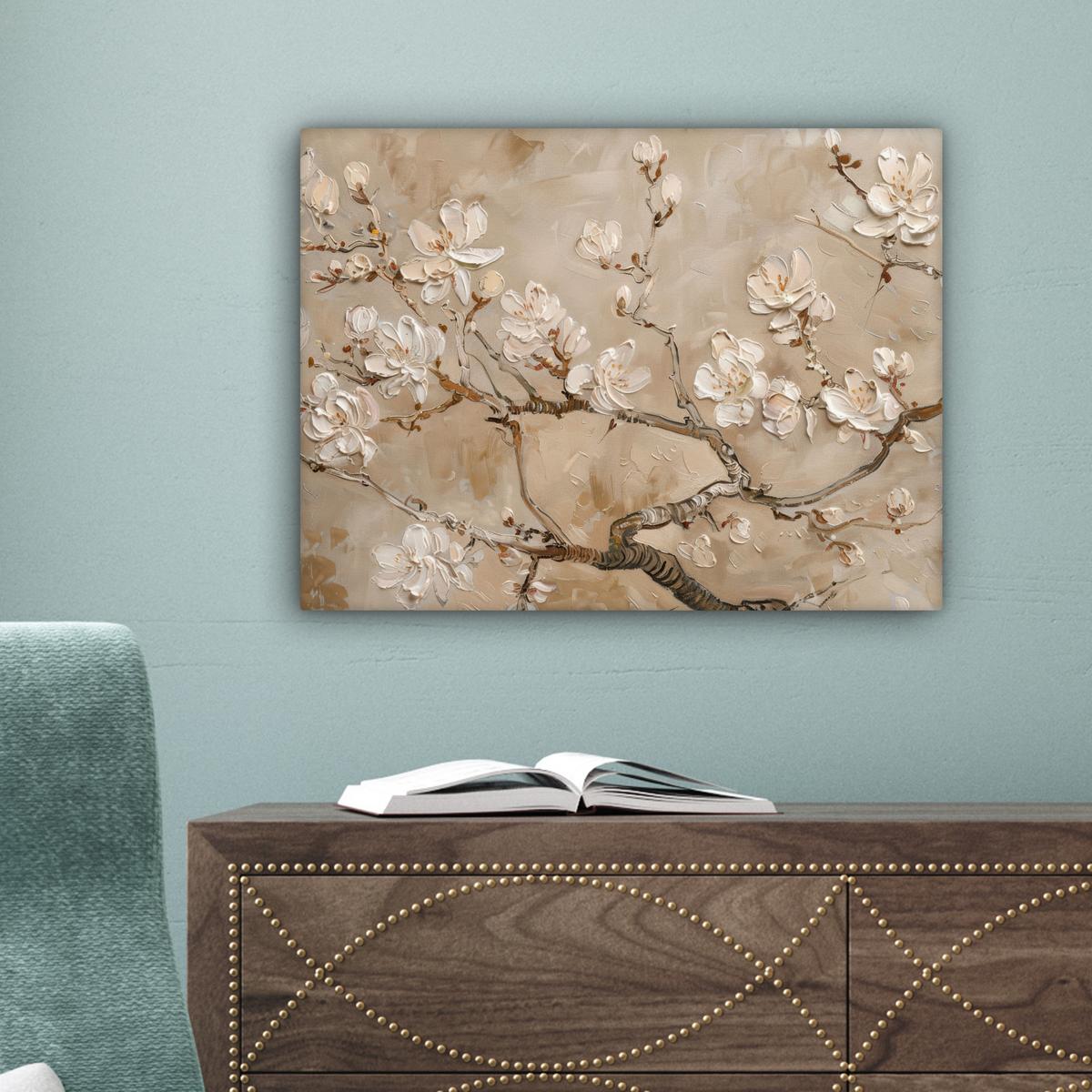 LEINWANDBILD Blumen - Modern - Beige - Weiß - Blüte Wandbild 40x30 cm - Beige, Textil (40/30cm) - MuchoWow
