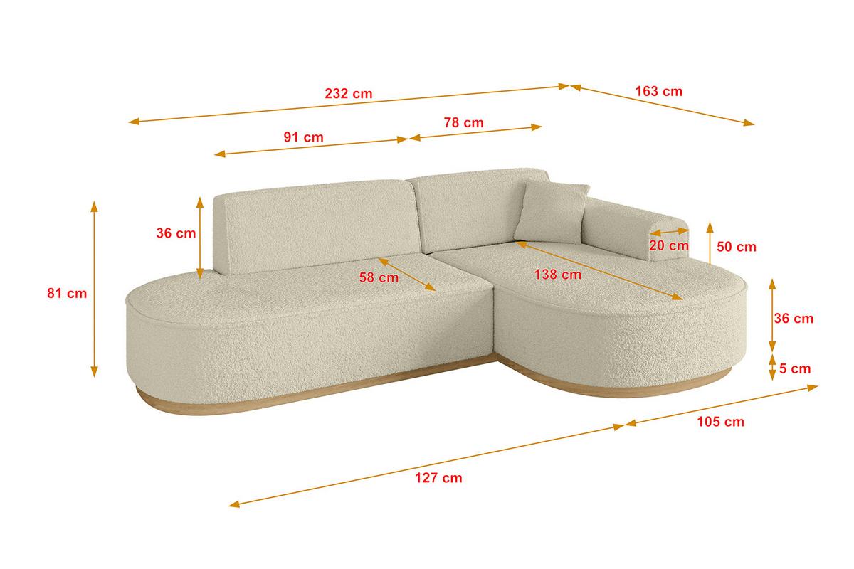 ECKSOFA Ottomane Rechts MARI-L1-v2 - 243x171x83 cm Beige Bouclé - Beige, Holzwerkstoff/Textil (171/243cm) - ALTDECOR