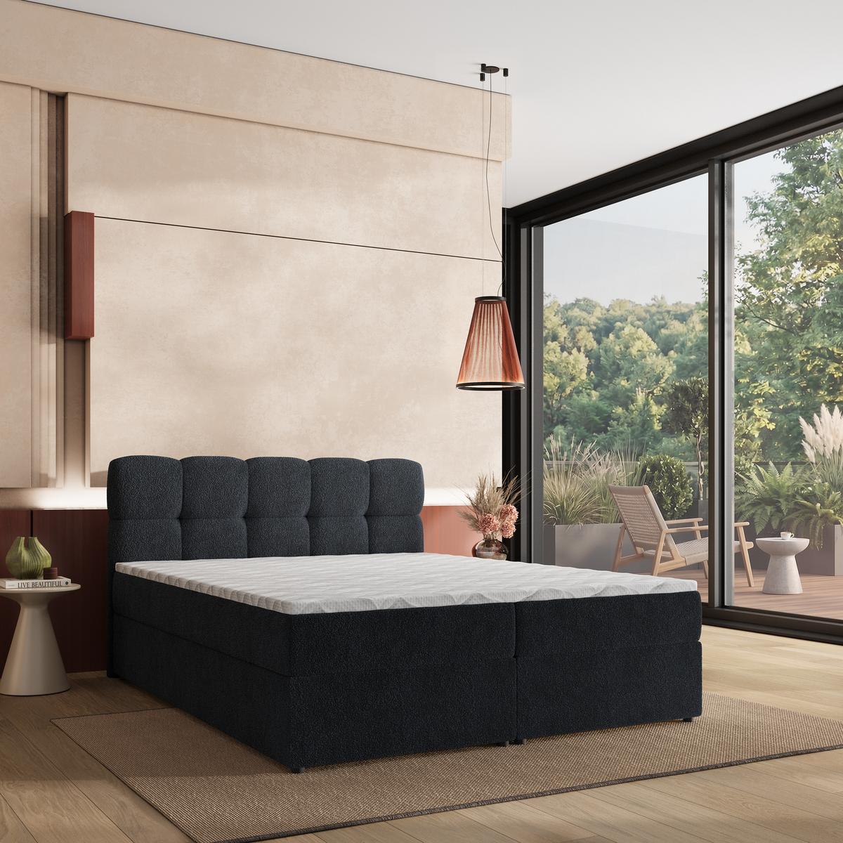 BOXBETT MERU 140x200 cm mit Matratze und Topper - Schwarz - Schwarz, Holz (140/200cm) - MASSENO