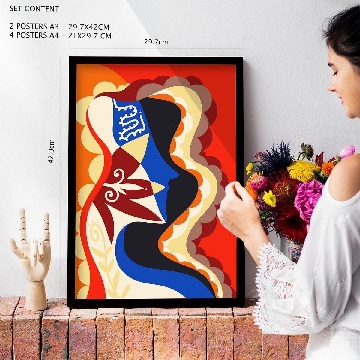 POSTER Set Mit 6 Rococo Arts 2 In Weibliche Zusammenfassung Ästhetische Dekorative Gemälde Für Ihr Wohnzimmer Zuhause A3 & A4 Weißer Rahmen - Weiß, Papier (29/3cm) - Nacnic