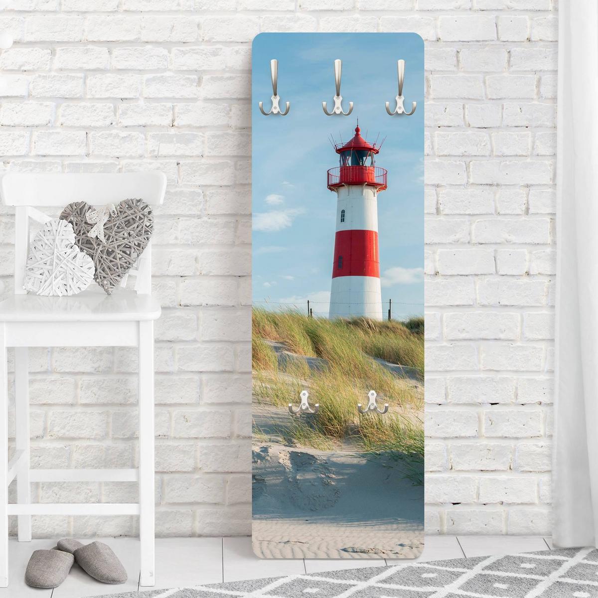 WANDGARDEROBE - Leuchtturm an der Nordsee 34/105 cm - Blau, Holzwerkstoff (34/105/1.6cm) - Bilderwelten