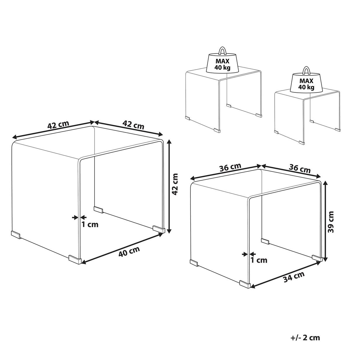 BEISTELLTISCH 2er-Set Rechteckig Transparent Kendall - Transparent, Glas (36/36/42cm) - Beliani