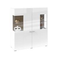 VITRINE Akram Weiß und Holz - Weiß, Holzwerkstoff (110/123/39cm) - Petits-meubles
