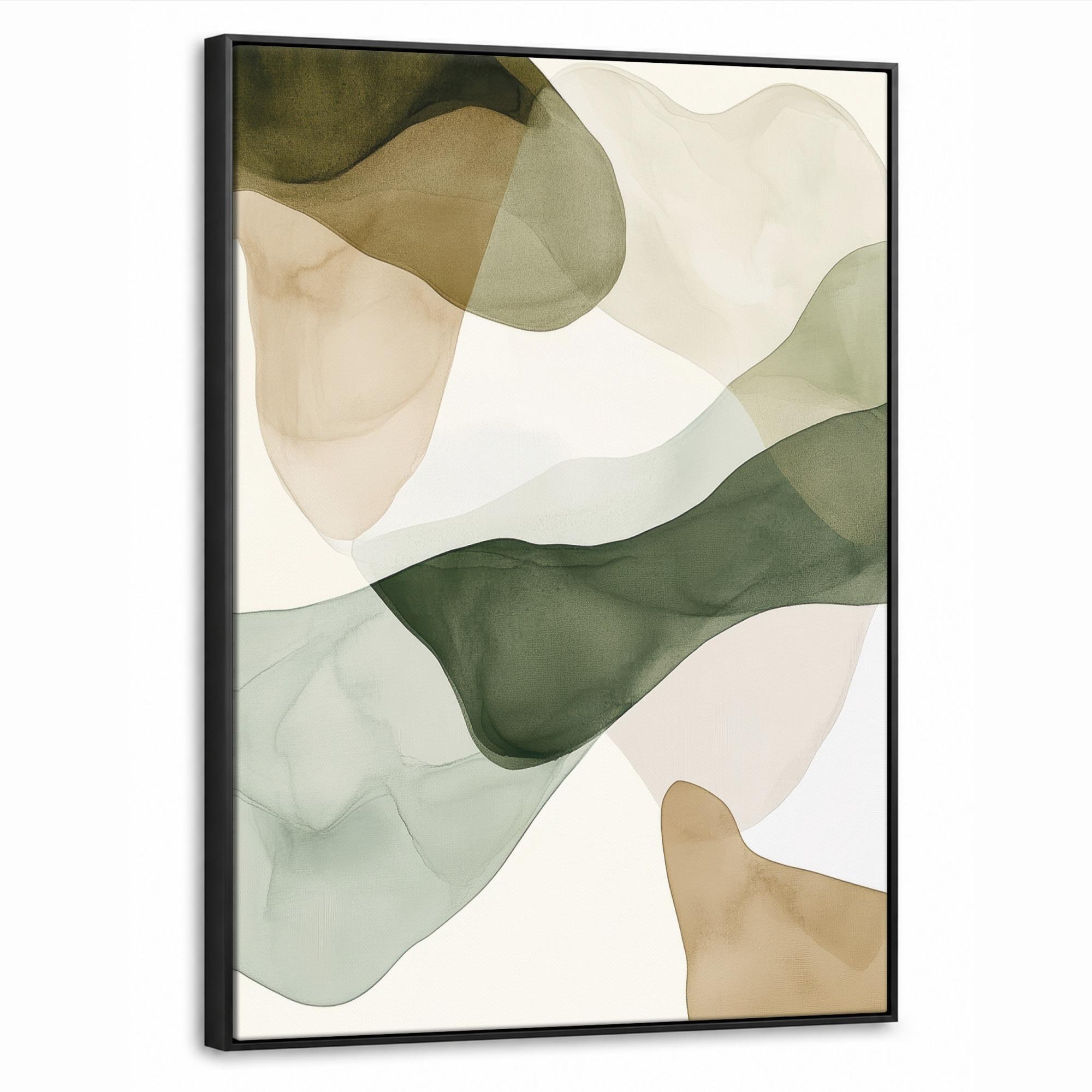 LEINWAND Bilder mit Rahmen - Japandi - Abstrakt - Grün - 50x70 - Salbeigrün, Textil (50/70cm) - MuchoWow