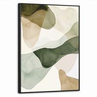 LEINWAND Bilder mit Rahmen - Japandi - Abstrakt - Grün - 50x70 - Salbeigrün, Textil (50/70cm) - MuchoWow