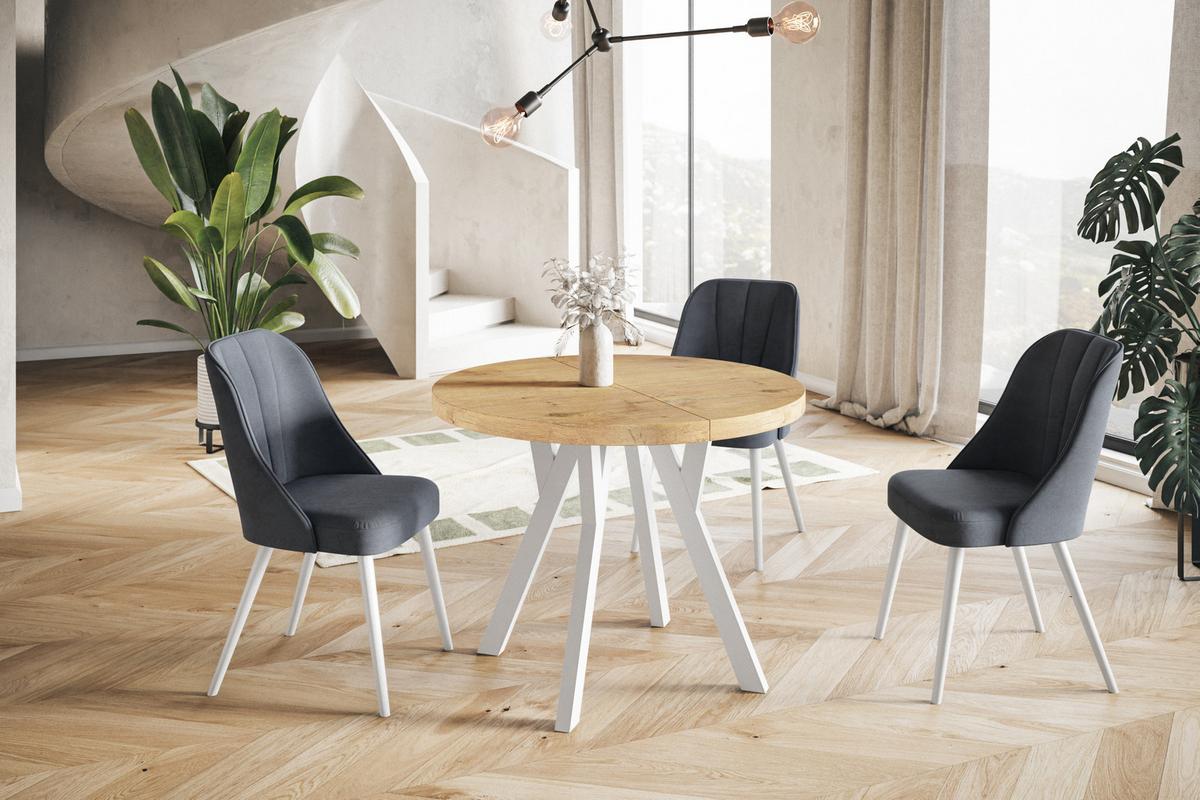 RUNDER Esstisch ausziehbar – Moderner Wohnzimmertisch und Küchentisch – Tisch mit Stabile Konstruktion, Durchmesser 120 cm - 220 cm - Farbe Lancelot - Beige/Weiß, Holzwerkstoff (120/120/77cm) - Alpi-Möbel