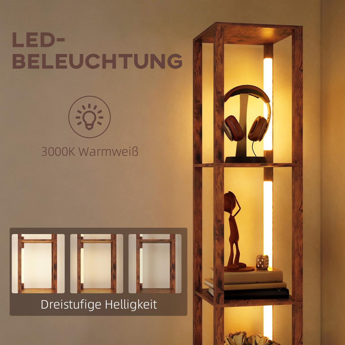 STEHLAMPE MDF Rustikal-Braun - Braun, Holzwerkstoff (43.5/26.5/169cm) - HOMCOM