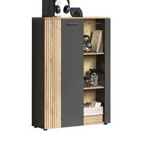 HIGHBOARD grau, Evoke Eiche 90 x 132 cm, Kommode in modernem Design - Eichefarben/Schwarz, Glas/Holzwerkstoff (90/132/34cm) - Top.Furn