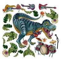 AUFKLEBER 130x193 cm Dinozaur Instrumente - Grün, Kunststoff (130/193/0.1cm) - TULUP