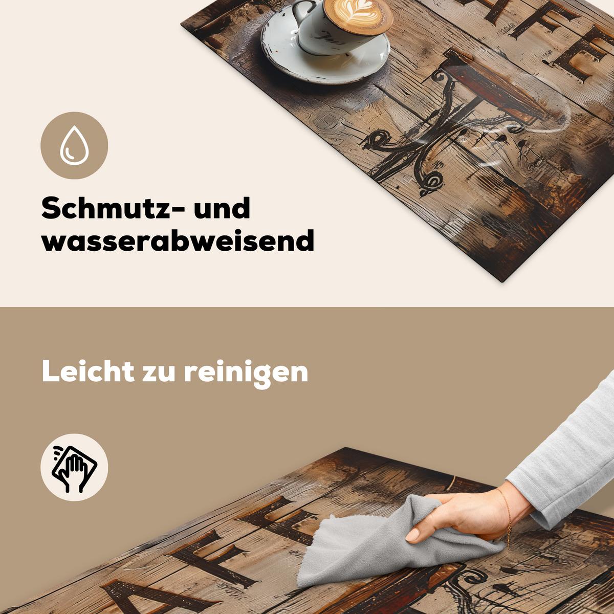 HERDABDECKPLATTE Cafe - Holz - Kaffee - Regale Ceranfeldabdeckung 78x52 cm - Schwarz, Kunststoff (78/52/0.2cm) - MuchoWow