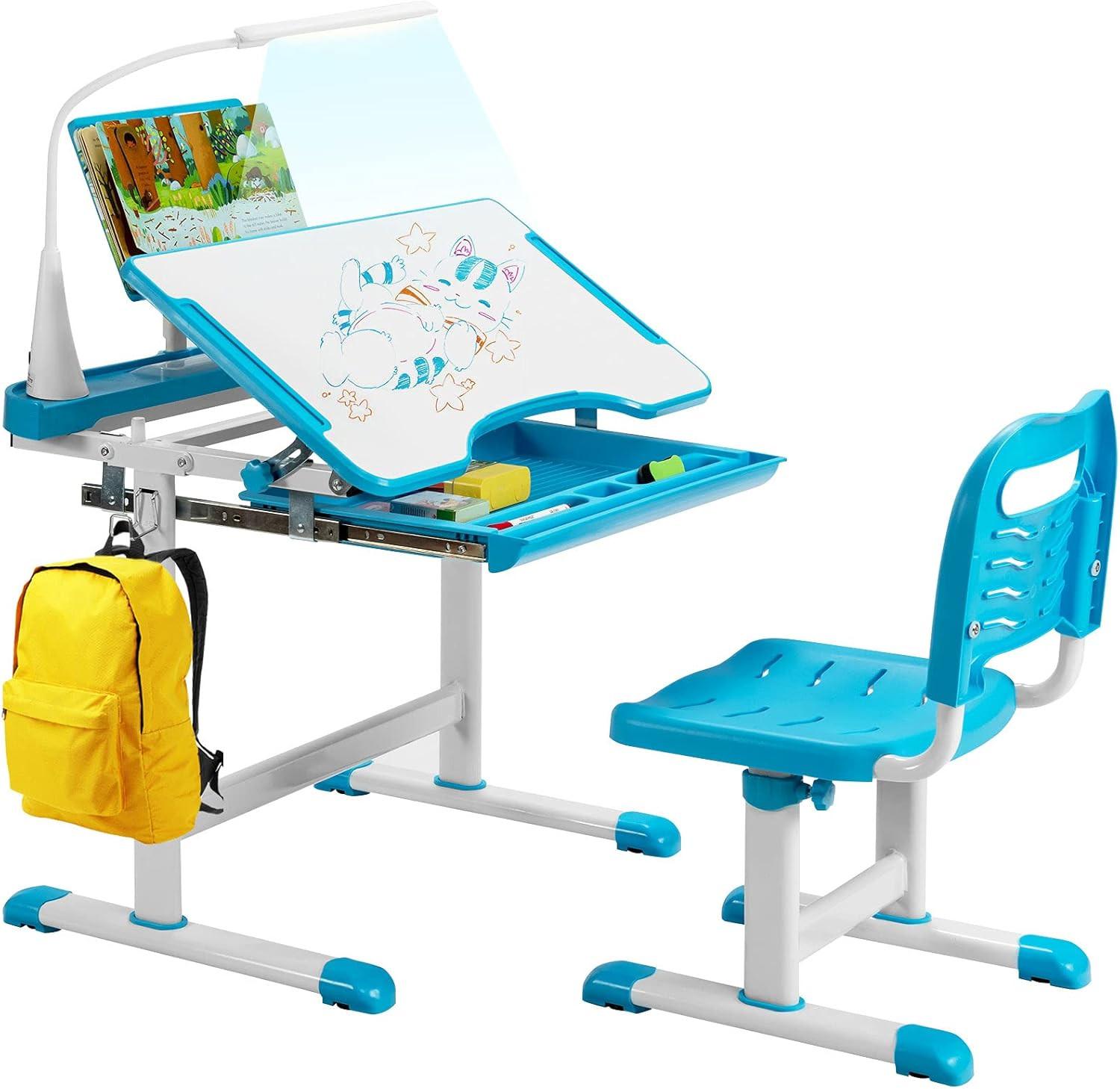 KINDERSCHREIBTISCH Set mit LED-Licht Blau - Blau, Kunststoff (71/79/52cm) - COSTWAY