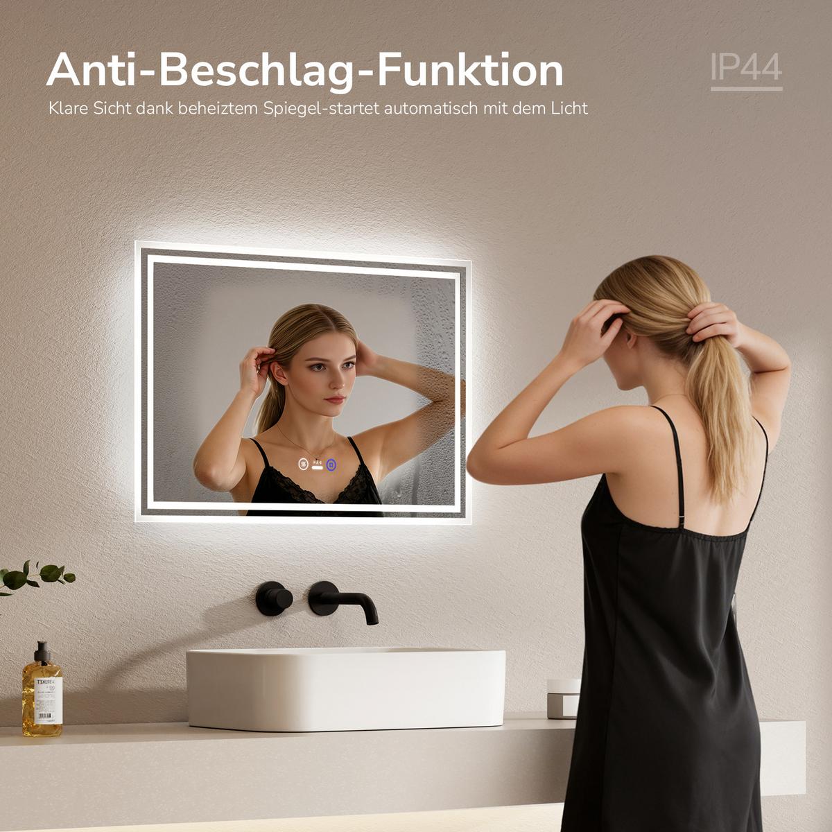 BADSPIEGEL mit Beleuchtung mit Bewegungssensor, 70/50/3,5 cm - Transparent, Glas (70/50/3.5cm) - EMKE