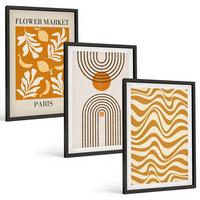 BILDER SET 3er Set - 40x60 cm Schwarzer Rahmen - Poster mit geometrischen Pflanzenmustern - Schwarz, Kunststoff (40/60cm) - TULUP