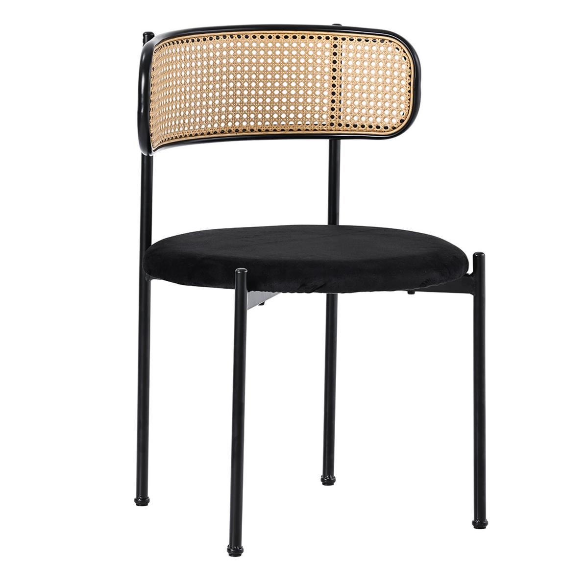 ESSTISCH SET mit Esstisch aus Glas und 4 Rattan stühle - Schwarz, Glas/Textil (110/74/65cm) - Urban Meuble