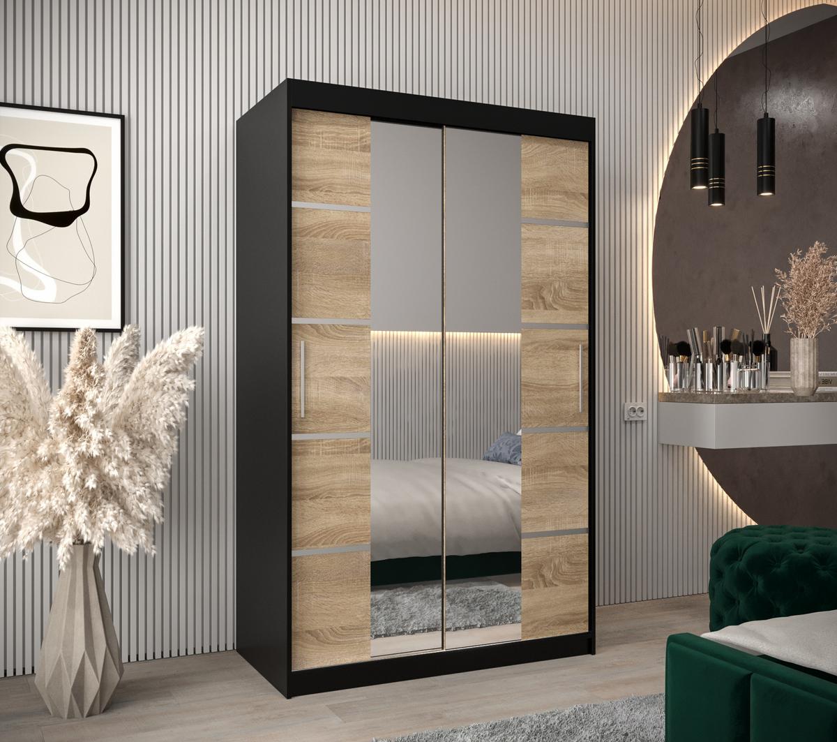 SCHWEBETÜRENSCHRANK 200/120/62 2-türig - Silberfarben/Schwarz, Holz/Kunststoff (120/200/62cm) - MÖBEL KRYSPOL