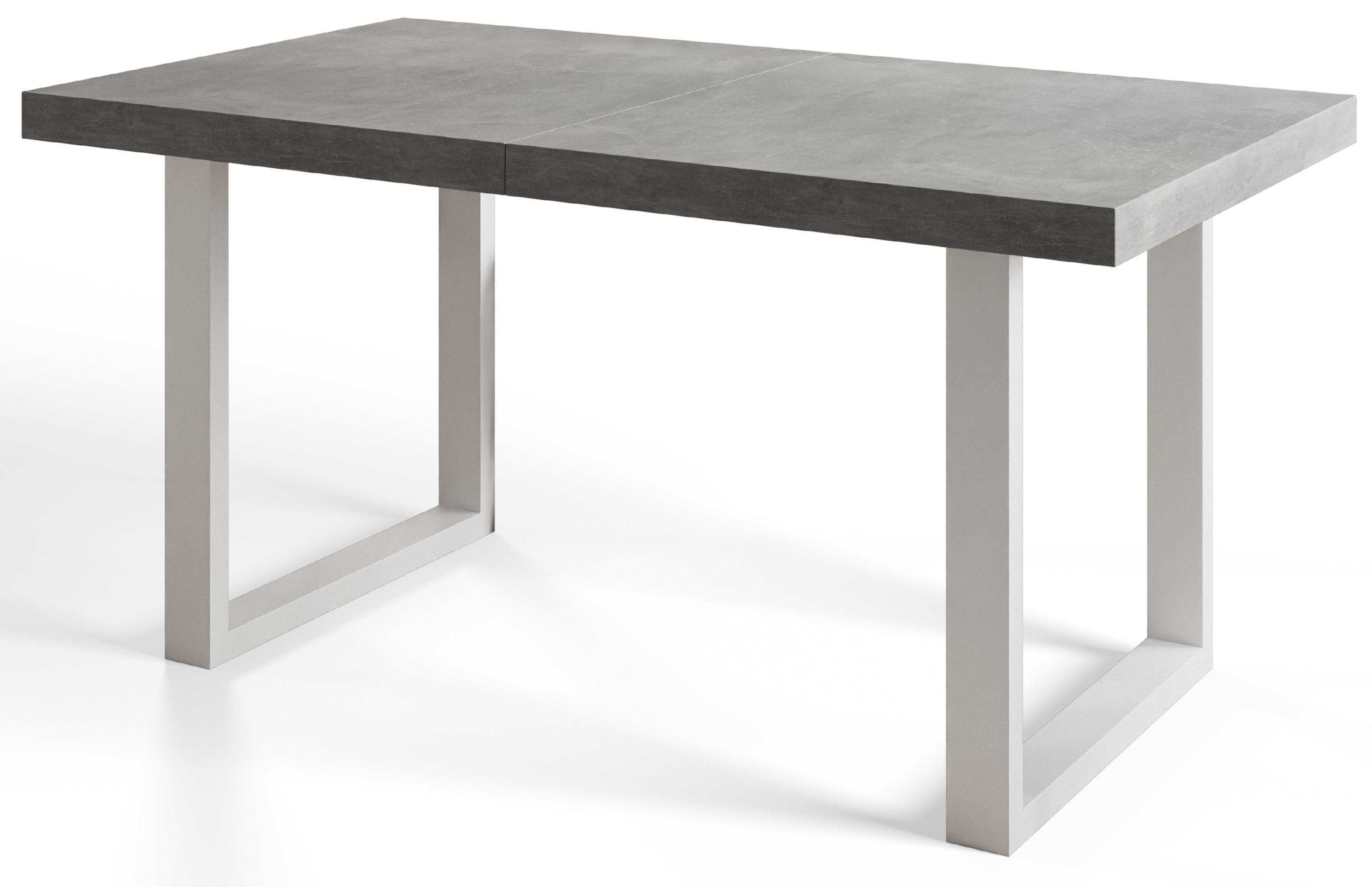 INDUSTRIELLER Esszimmertisch LOFT-U, ausziehbarer Tisch, Größe: 160-260X90X77 cm, Wohnzimmertisch Farbe: Grau, mit Metallbeinen in Farbe Weiß - Weiß/Grau, Holzwerkstoff (160/90/77cm) - Alpi-Möbel