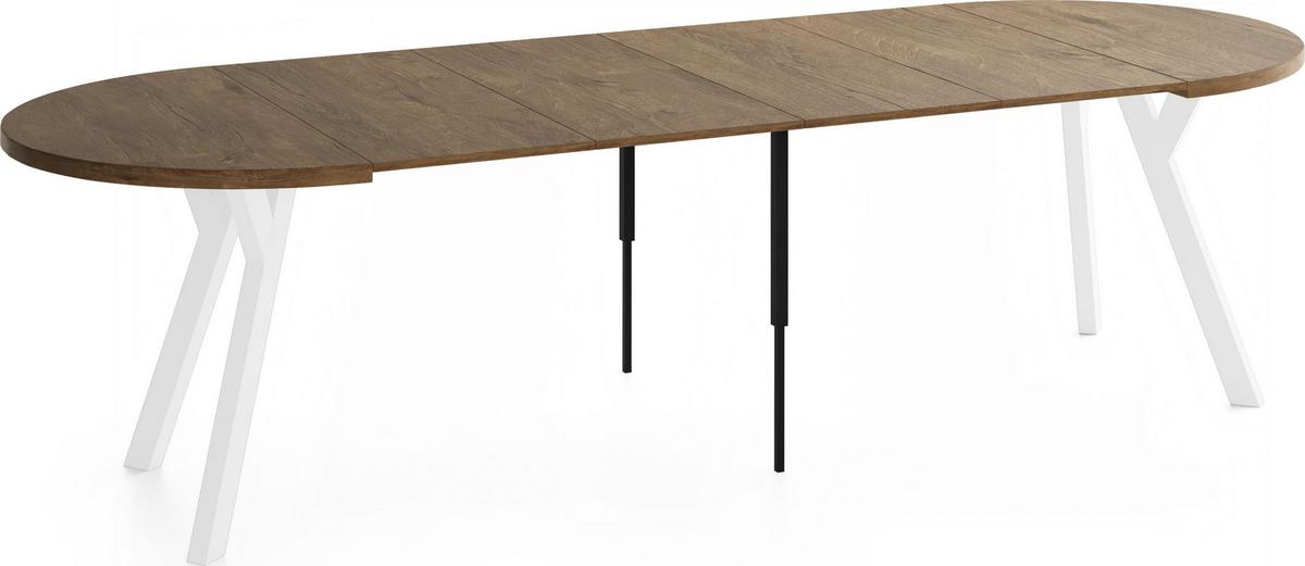 ESSTISCH Vero Weiß rund ausziehbar verlängerbar, Eiche Braun Rustikal 100-300/100/77 cm - Alteiche/Weiß, Holz/Holzwerkstoff (100/300/77cm) - WFL GROUP