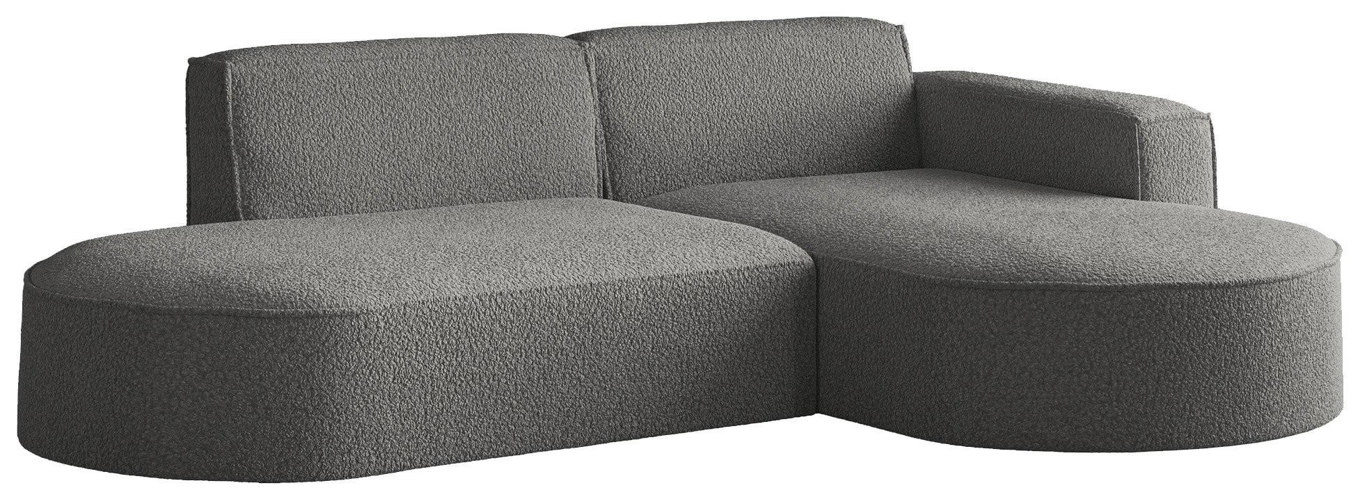 ECKSOFA Hana L-Form 3-Sitzer Ecke Rechts, Boucle, Grau 241/73/168 cm - Schwarz/Grau, Textil/Metall (168/241cm) - WFL GROUP