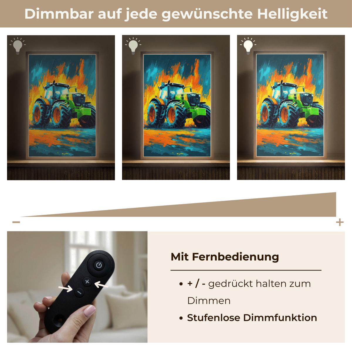 WANDLEUCHTE MIT AKKU Abstrakt - Traktor - Grün 40x60 cm - Dunkelblau, Holzwerkstoff (40/60/8cm) - OnlyWow