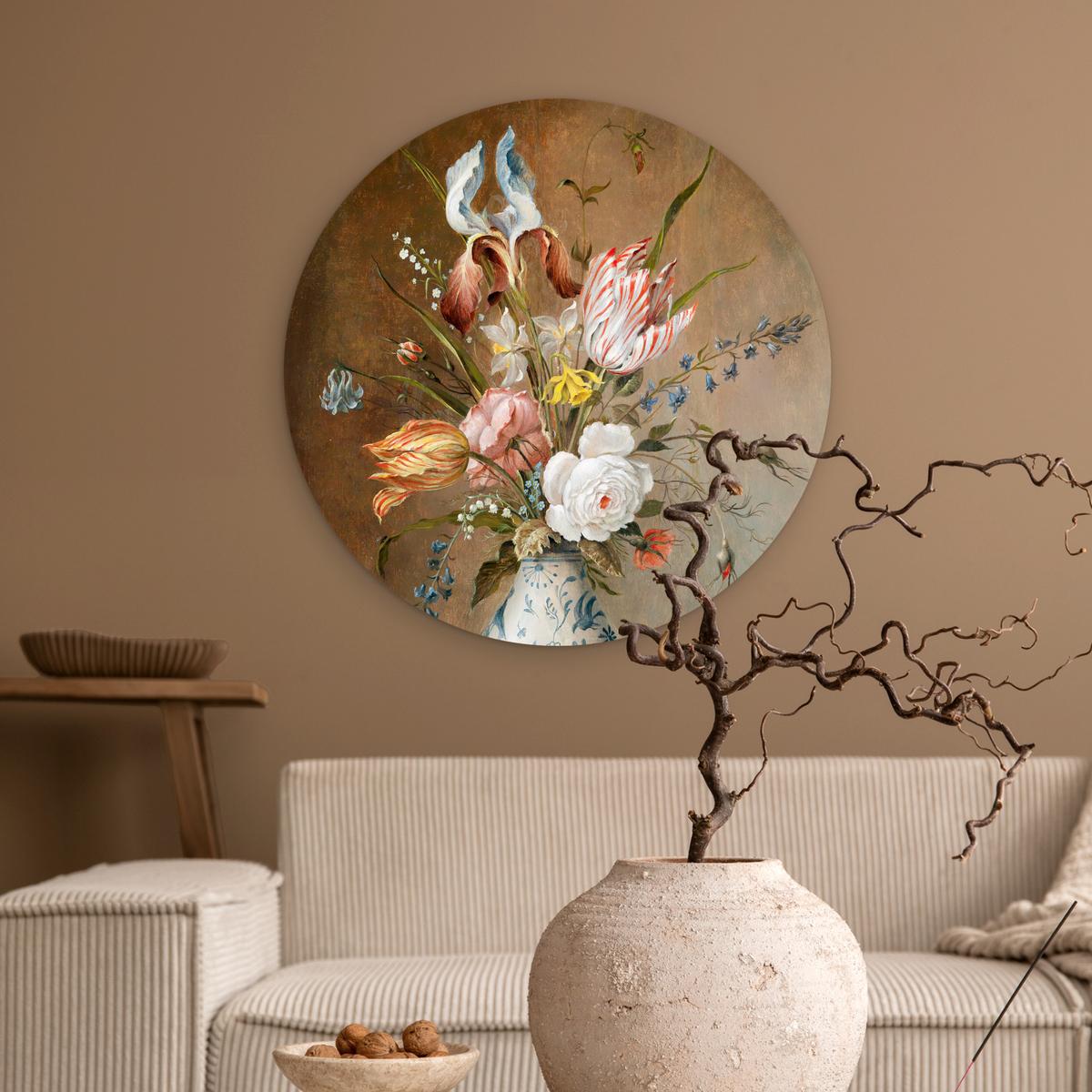 WANDBILD Stilleben mit Blumen - Balthasar van der Ast - Malerei Wanddeko Schlafzimmer 60x60 cm - Sandfarben, Kunststoff (60/60cm) - MuchoWow