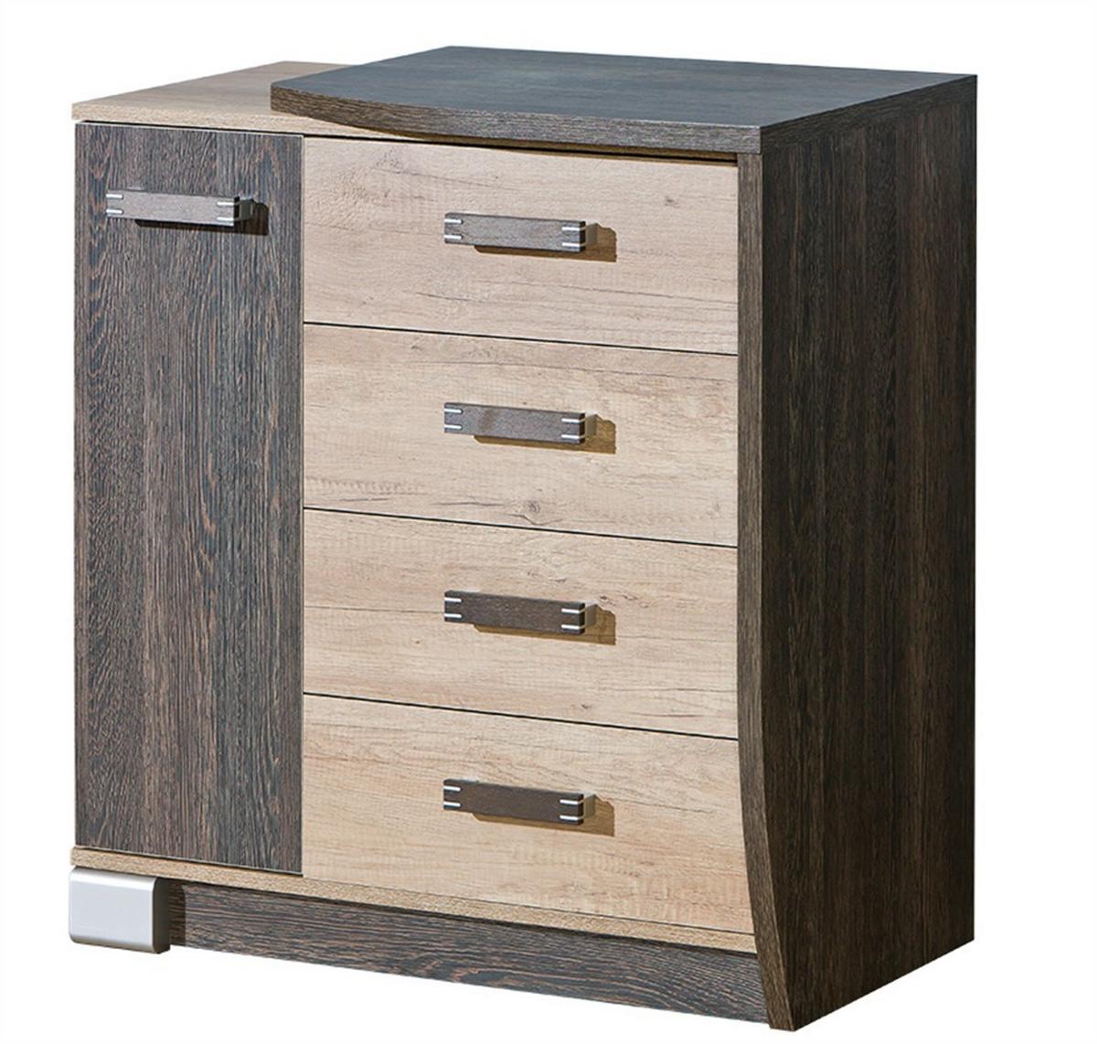 KOMMODE PALMERO 80/87/46cm mit 4 Schubladen 1 Türen Braun - Eichefarben/Braun, Holzwerkstoff (80/87/46cm) - MASSENO