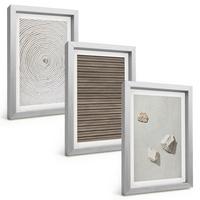 BILDER SET 3er Set - 20x30 cm Silberner Rahmen - Natürliche Texturen Holz Stein - Silberfarben, Kunststoff (20/30cm) - TULUP