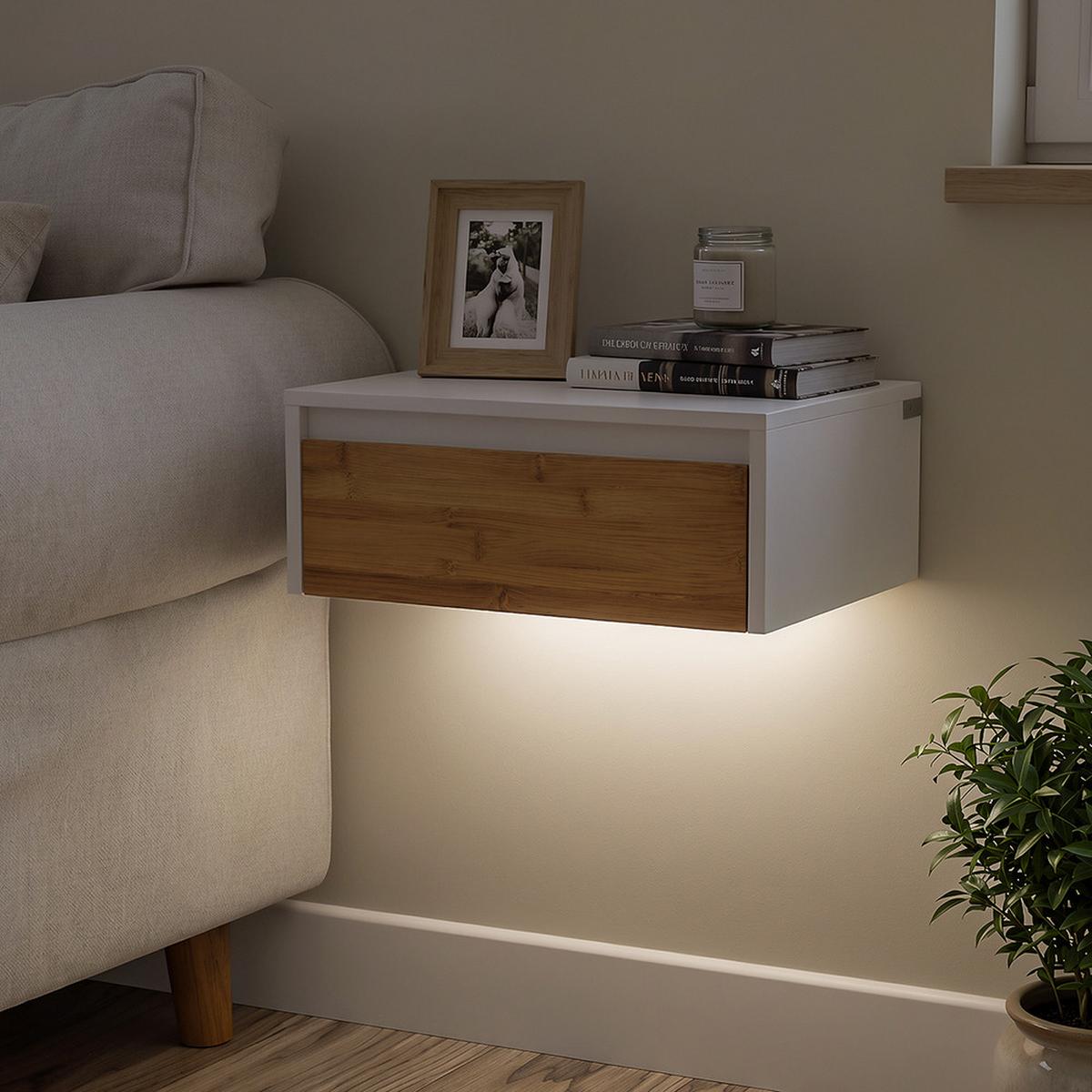 NACHTTISCH mit Schublade und LED-Licht FBT174-E-WN - Ahornfarben, Fell (40/11/30cm) - SoBuy