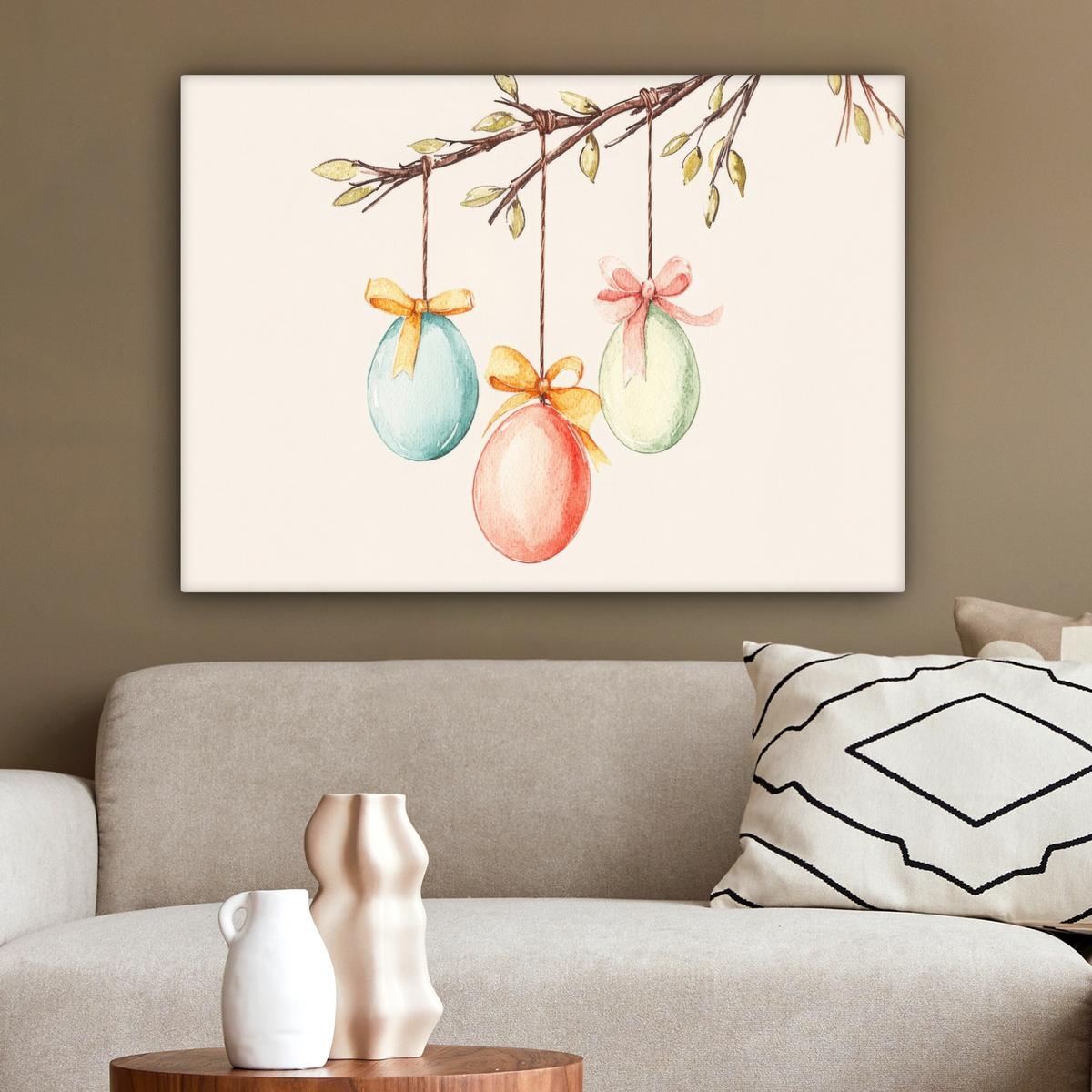 LEINWANDBILD Osterkuchen - Schleife - Eier Wandbilder 80x60 cm - Creme, Textil (80/60cm) - MuchoWow